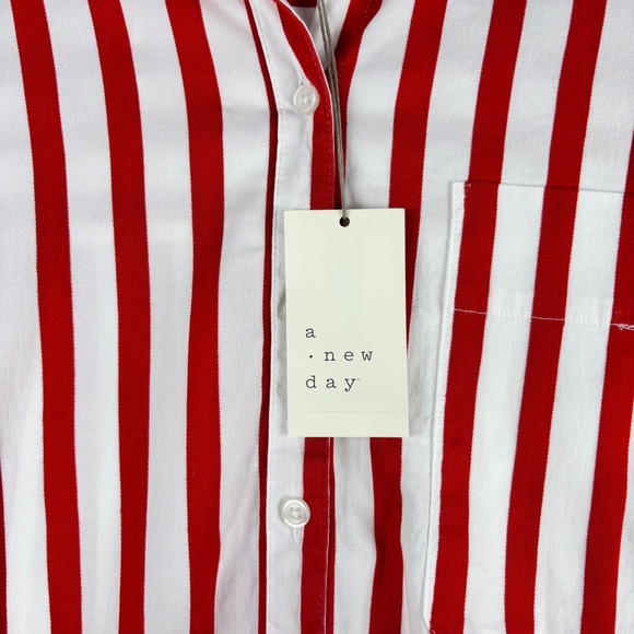 NWT A New Day Womens Red White Stripe Button Down Shirt XL Long Sleeve Casual - Picture 4 of 10
